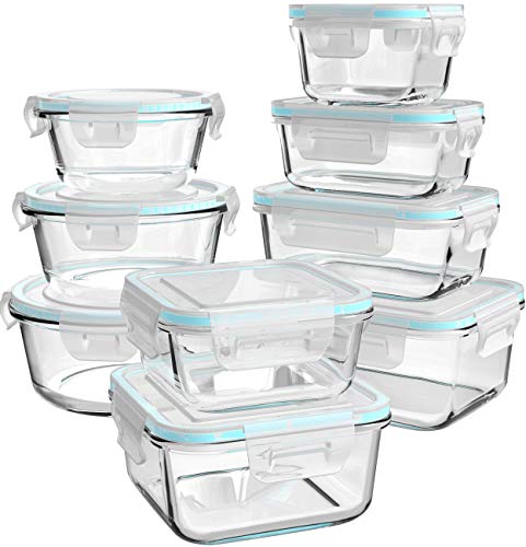 Clear Glass Food Storage Containers Set with Lids - 9 Pack, Airtight & Leakproof
