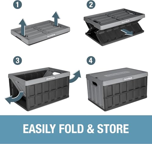 CleverMade Collapsible Storage Bins with Lids 62L Stone 3 Pack - Heavy-Duty Plastic Organizers