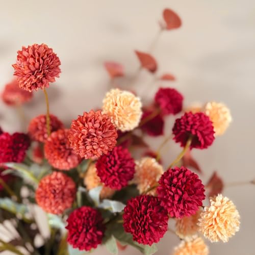 Faux Fall Flowers - Burnt Orange Artificial Floral Stems for Vase - Mixed Orange
