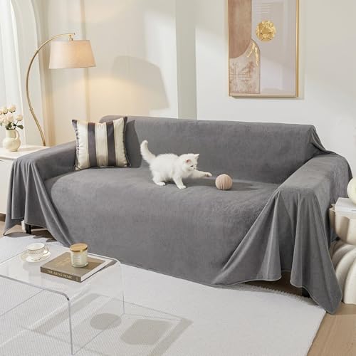 Grey 91x134-Inch Couch Cover for 3 Cushion Sofa, Pet Scratch Proof & Washable