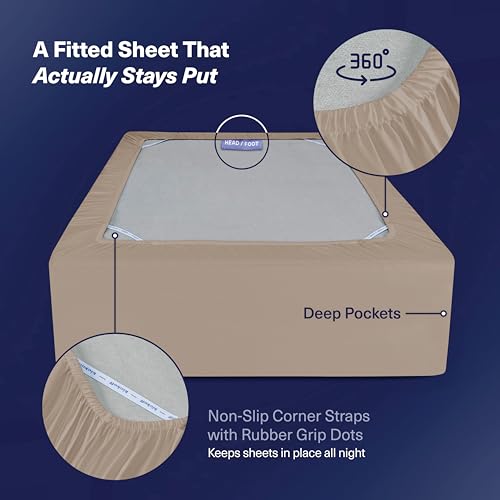 King Size Viscose Bamboo Sheets Set - Taupe Latte, Cooling Bed Sheets for Hot Sleepers