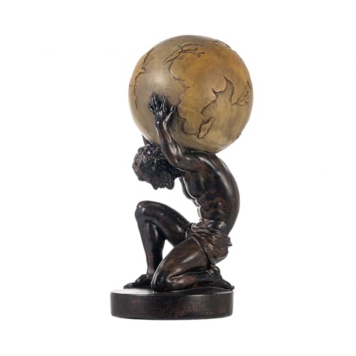 Atlas Holding Up World Statue - Resin Sculpture, Brown, 11.5 Inch