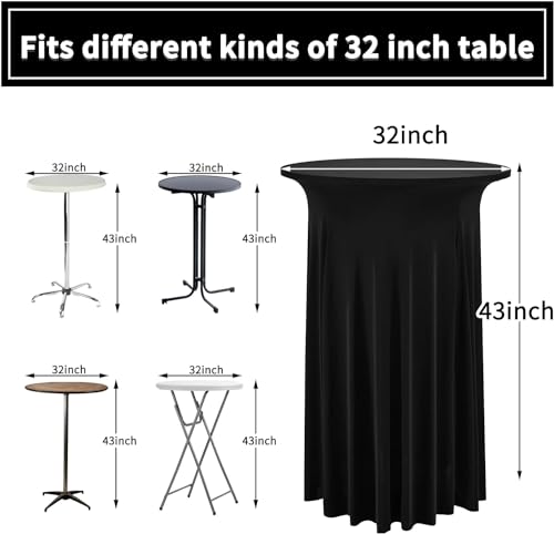 Black Round Cocktail Table Skirt 32x43 Inches - 10 Pack - Stretch Spandex