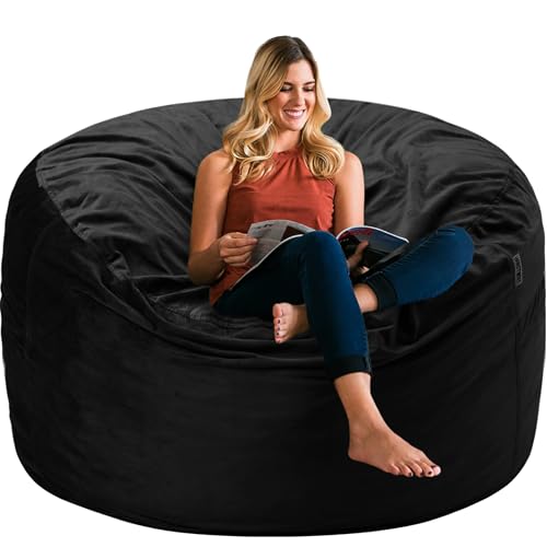 Black 3Ft Velvet Bean Bag Chair for Adults with Memory Foam Filling - Plush Lazy Sofa