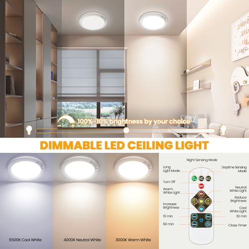 SunRider 2-Pack Rechargeable Motion Sensor LED Ceiling Lights with Remote – Wireless Magnetic Installation