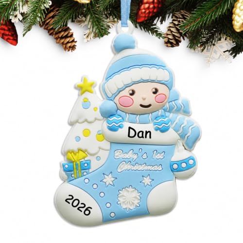 Personalized Baby's First Christmas Ornament – Boy 2026, Tevxj, 1 Pcs, 10x7x0.5cm