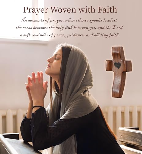 50Pcs Wooden Cross Bulk Set with Organza Gift Bags - Handcrafted Walnut Christian Faith Gifts for Church & Easter - Brown / 50
