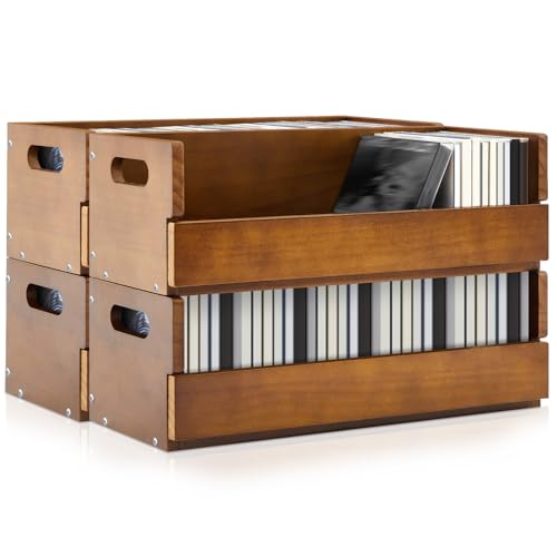 CroBlissful Wooden CD Storage Box Set - Holds 144 CDs, Brown, 4-Pack