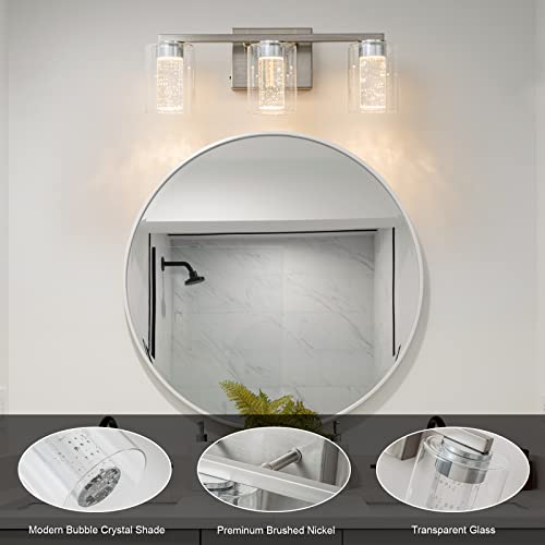 SineRise 3-Light Vanity Light Brushed Nickel with 3 Color Modes, Dimmable LED Bathroom Fixture