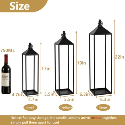 Black Outdoor & Indoor Floor Lanterns Set of 3 - Tall Metal Candle Holders - Variation of THIS listing