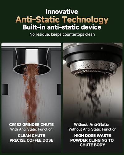 Cusinice Brushed Silver Conical Burr Coffee Grinder with 0.1s Timer & Anti-Static Design