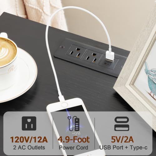LOAKEKEL Set of 2 Nightstands with Charging Station & RGB LED Lights - Black / LED & Power
