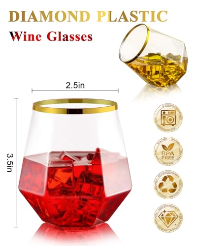 40 Pcs Gold Rim Diamond Clear Plastic Wine Glasses, 12 oz – BESTSTAR