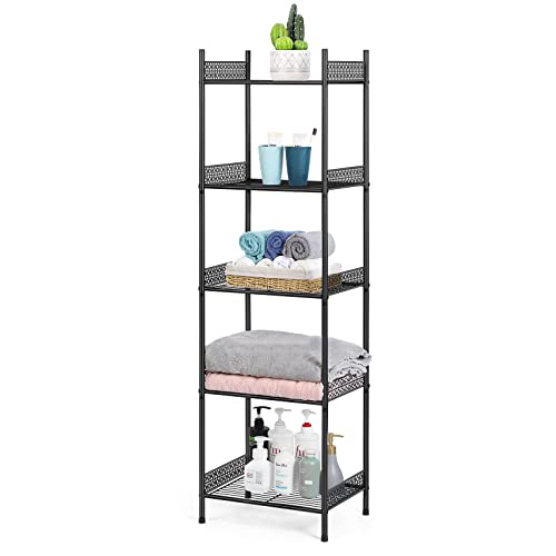 Nandae 5-Tier Metal Bathroom Storage Shelf Black - Heavy Duty Towel Rack & Organizer