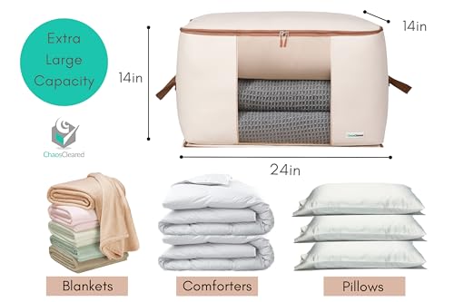 Comforter Storage Bags 2 Pack - Foldable Canvas Organizer for Pillows & Blankets