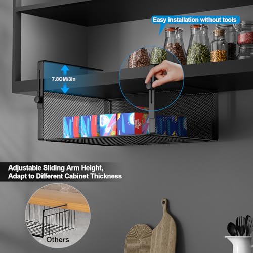 AmonHouseware Large 2-Pack Under Shelf Basket Adjustable Hanging Organizer Black
