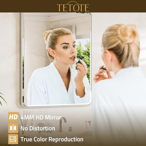 24x30 Inch Brushed Nickel Bathroom Mirror - Beveled Edge, Rounded Corners, Tempered Glass, Over Sink
