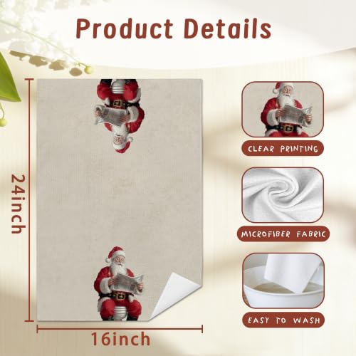 Vintage Christmas Santa Claus Hand Towels Set of 2 for Bathroom & Kitchen - MSJAUENN