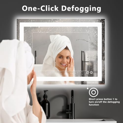 36x36 Inch LED Bathroom Mirror - Anti-Fog Rectangular Vanity Mirror with Touch Dimming, Color Temp & Memory - White
