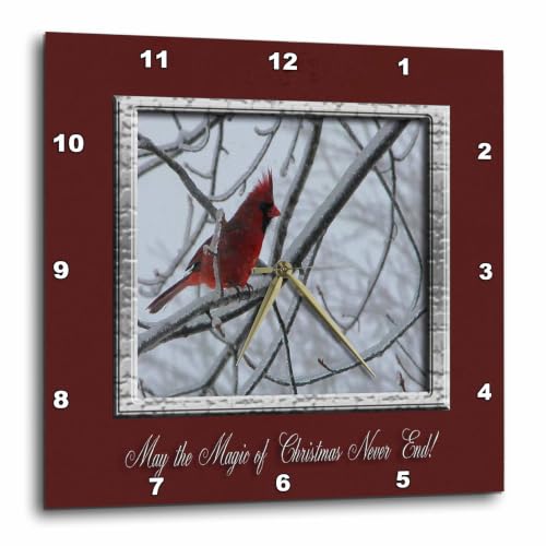 Winter Cardinal 15x15 Wall Clock - 3dRose May Magic of Christmas Never End