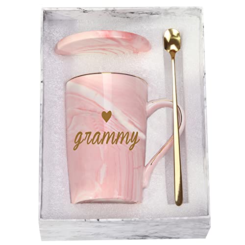 WENSSY Pink Grandma Coffee Mug 14oz Gift for Grammy from Grandchildren with Box & Spoon