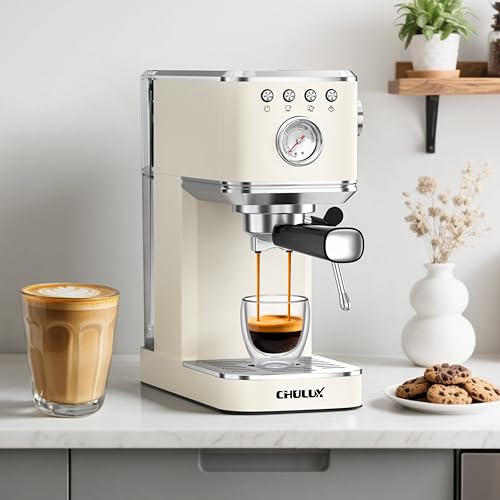 CHULUX Slim Espresso Machine with Milk Frother for Home Cappuccino - Creamy