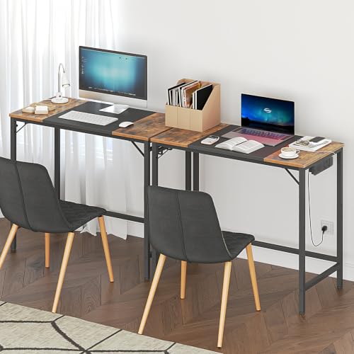 HOOBRO Rustic Brown & Black 31.5 Inch Computer Desk with Power Outlet & USB Ports - Small Home Office Table, Study or Gaming Desk, Easy Assembly BF40UDN01