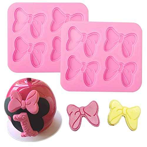 2PCS Mouse Bows Silicone Molds for Cake Cupcake Decoration, Bowknot Cartoon Butterfly Tie Fondant Mold for DIY Candy Chocolate Pudding Crafts Mould Baby Shower Party Supplies