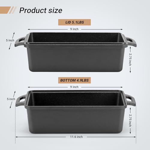 Cast Iron Loaf Pan with Lid 9x5 Inch Bread Baking Pan Set for Sourdough Cake Meatloaf