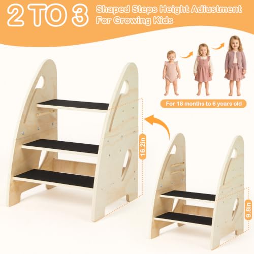 Labebe Wooden 3-Step Toddler Stool for Bathroom & Kitchen Safety