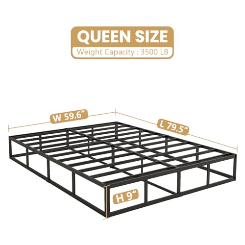 Queen Box Spring 9 Inch Heavy Duty Metal Mattress Foundation - Sturdy, Noise-Free Support