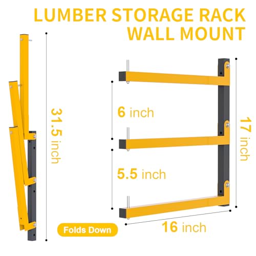 Yellow 4 Pack Lumber Storage Wall Mount Racks - 6-Tier Heavy Duty Garage Shelving