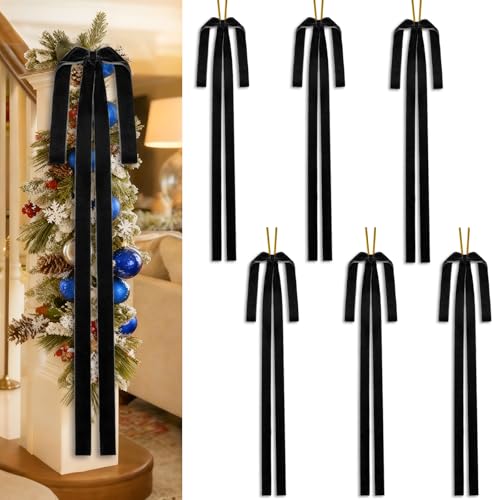 6 PCS Black Large Velvet Bows for Christmas Tree 23.6 x 15.8 Inch