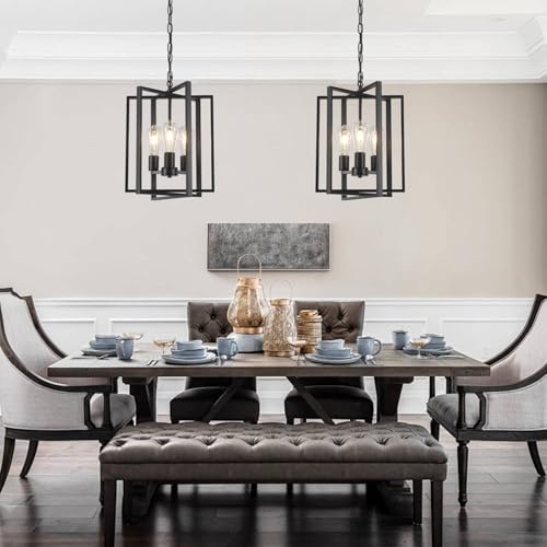 Black Farmhouse Modern Chandelier Light Fixture for Dining Room & Kitchen Island - Adjustable Geometric Pendant Hanging Light