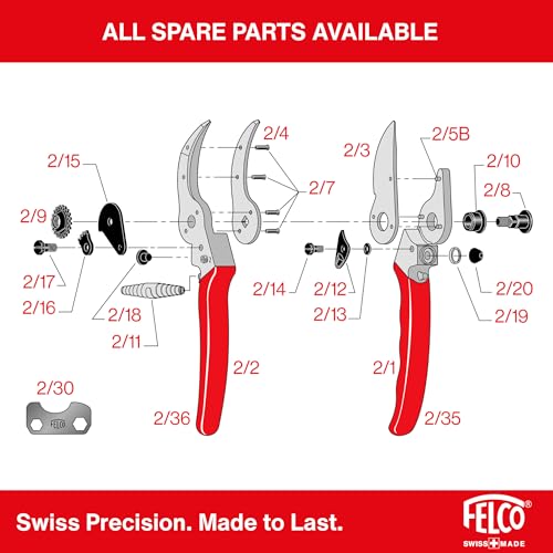 Felco F2 Pruning Shears - Large Swiss-Made Hand Pruners for Professional Gardening, Right Variation