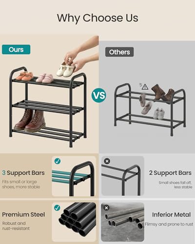 SONGMICS Expandable 4-Tier Shoe Rack, 26.5-Inch Height, Holds 8-16 Pairs