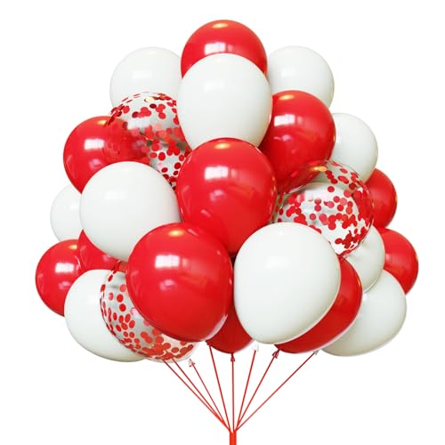 Red and White Balloons, 67pcs 12 Inch Red Confetti Balloon and White Balloons for Mother's Day, Valentine's Day, Birthday, Wedding, Christmas Party Decorations