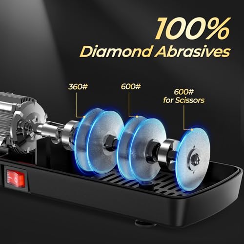 Electric Knife Sharpener with Diamond Abrasives and Scissors Sharpener - Silver (Adaptor Included)