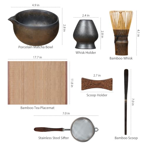 Matcha Set with 100-Prong Bamboo Whisk & Bowl - Brown, 7-Piece