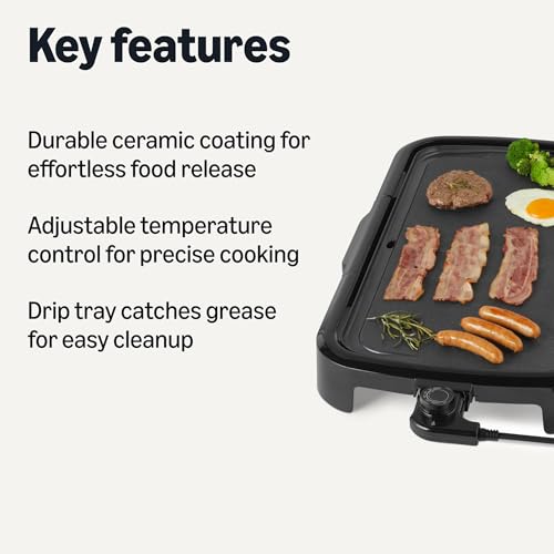 Electric Griddle with Nonstick Ceramic Coating 10x20 Inch, Adjustable Temp