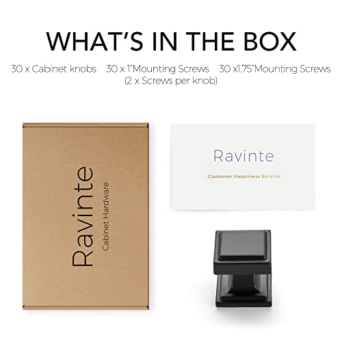 Ravinte Black Square Kitchen Cabinet Knobs 30 Pack - Single Hole Zinc Pulls