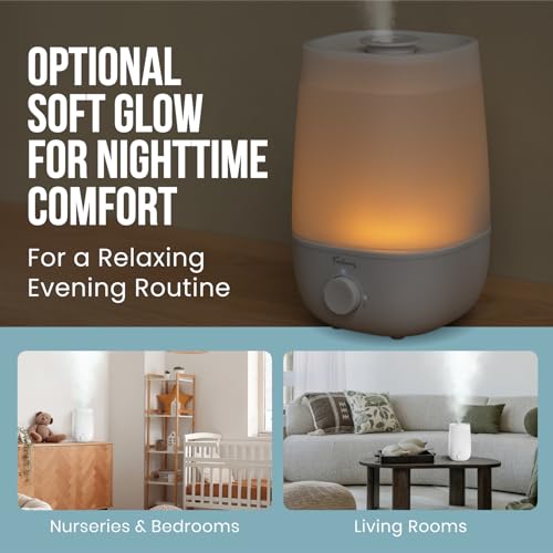 Top-Fill Ultrasonic Humidifier for Bedroom & Nursery - Quiet Mist with Nightlight