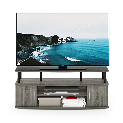 Furinno JAYA TV Stand for Up to 55 Inch TVs, French Oak Grey/Black - 55 Inch Plastic Pole Variation