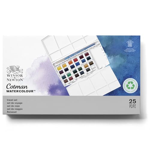 Winsor & Newton Cotman Watercolor Paint Set 24 Half Pan Studio Set - Includes Brush