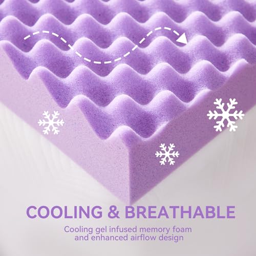 King Size Egg Crate Memory Foam Mattress Topper 2 Inch - Cooling Gel Support