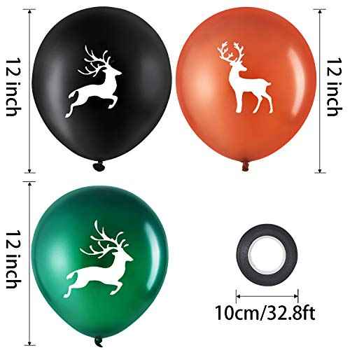 Elk Buck Deer Party Balloons Set, Includes 48 Pieces Woodland Latex Deer Balloon and 2 Rolls Black Band for Party Favor Supplies Decoration Lumberjack Camo