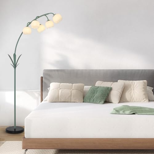 HMVPL Green Floral Arc Floor Lamp with Acrylic Shade & 5 G9 LED Bulbs