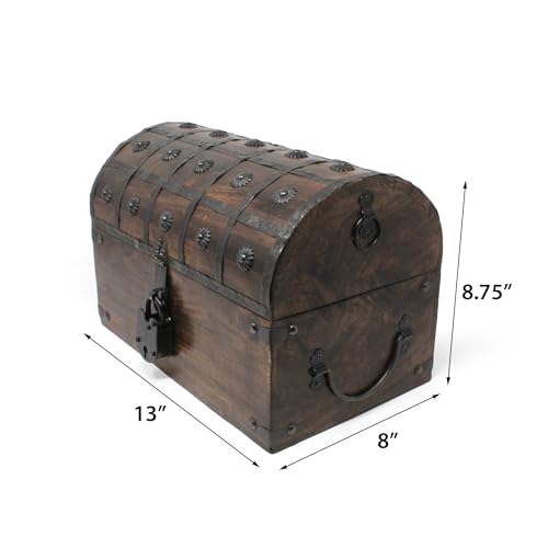 Large Nautical Cove Wooden Treasure Chest with Velvet Lining & Antique Lock
