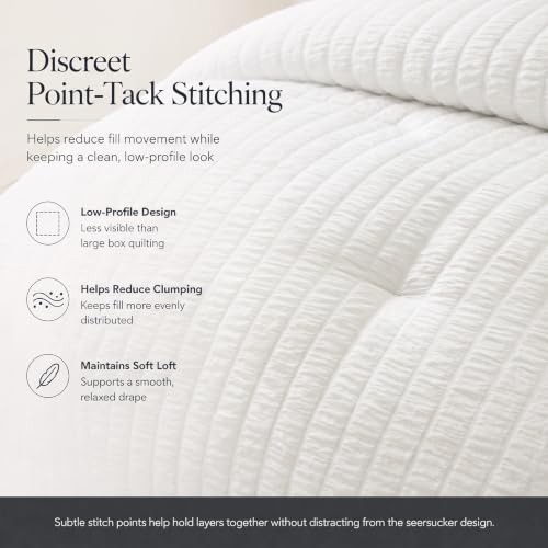 White Oversized King Comforter Set 120x98 in - CozyLux 7-Piece Seersucker Bedding