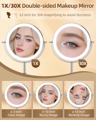 Chrome 8-Inch Magnifying Makeup Mirror with Lights, Height Adjustable